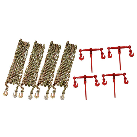 Grade 70 Chain Transport Hauling Kit With 5 16 To 3 8 Inch Chains Binders And 20 Foot Chains Heavy Duty Tie Down Set With Safe Working Load