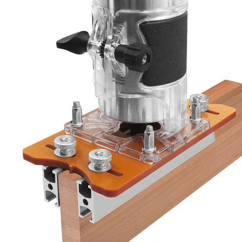 Rock Solid Wood Trimmer Router Base And 2 In 1 Compact Palm Router Base with precision bracket on wood for cabinet repair