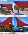 Waterproof Sun Shade Sail Rectangle 10x10 Ft Red Canopy For Patio Backyard Deck Balcony Pergola UV Block UV Resistant Durable Polyester With D Rings For Easy Setup installed over deck, pool, playground, and carport.