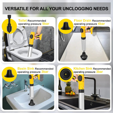 Top Tier Cordless Electric Toilet Plunger Packs A Hella Kick Of Eighty Seven Psi Pressure for versatile unclogging tools.