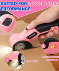 User operating the 4.2V Cordless Electric Box Cutter And Scissors High Powered Battery Powered Rotary Blade Cutting Tool For Cardboard Boxes.