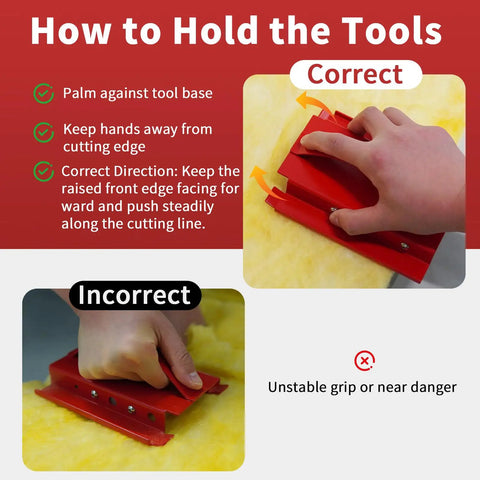 Instructions for using 1.5 Inch Duct Board Cut Off Tool For Straight And End Cuts In Ductwork with red sled frame images