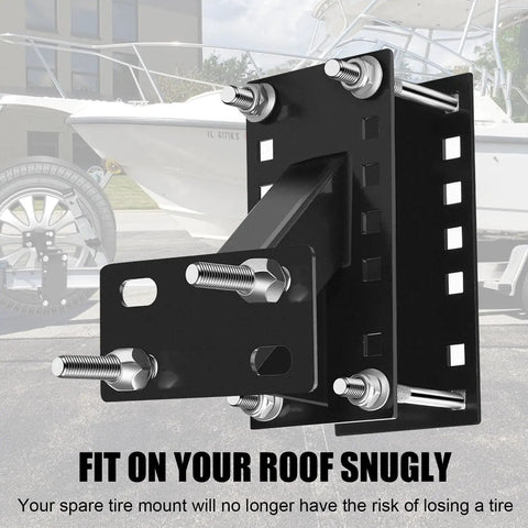 Beefed Up Heavy Duty Spare Tire Carrier Mount displayed with bolts, showcasing its sturdy design for trailers and boats.