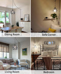 Black Crystal Plug In Chandelier With 13.12ft Cord And On And Off Switch Easy Setup Hanging Pendant Light For Kitchen Island Bedroom Reading Nook 360 Degree Lighting No Assembly Required shown in different room settings.