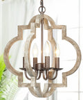 4 Light Farmhouse Chandelier With Handmade Wood Frame And Rustic Bronze Arms, Ceiling Light Fixture, brown finish