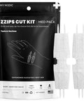 Image of ZZips MedPack Wound Closure Kit For Cuts And Lacerations That Lets You Close Up Without Stitches Safe Skin Closure Without Surgery Emergency First Aid Alternative To Sutures For Fast Money Saving Home And On The Go Care in packaging with four closure devices.