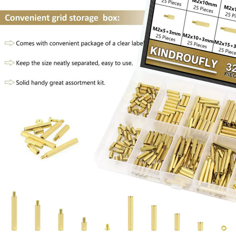 All In One Pro Grade M2 Brass Standoffs Kit 320 Pc Set With Hex Spacers Screws Nuts For PCB Motherboard Builds Includes Male And Female 5 10 15 20 mm Standoffs And 3 mm Lengths in organizer box