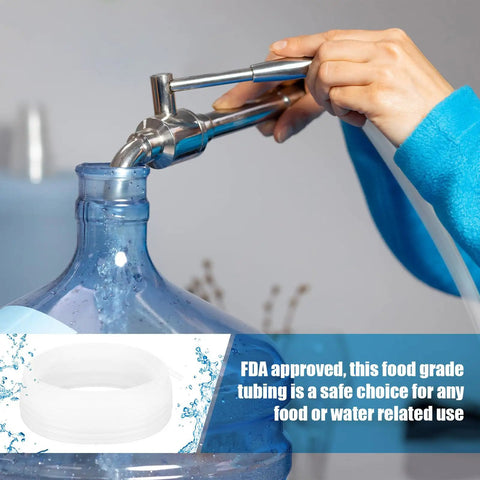 Person using 100 Ft White Translucent Polyethylene Tubing Food Grade Water And Beverage Hose For Pumps DIY Homebrew And Beer Brewing Projects 1/2 In OD, 3/8 In ID, 1/16 In Wall to fill water jug.