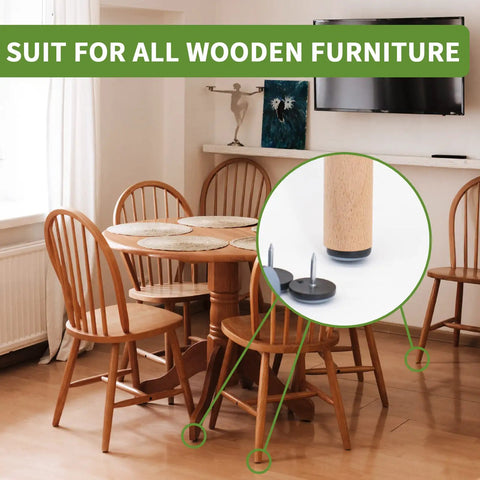 Three Quarters Inch Nail On Chair Leg Floor Protectors Glides attached to chair legs in dining room
