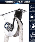 Beefy Stainless Steel Pulley Wheel For Rope And Cable Systems, Wall Mounted U Type Block 2 Pack, Super Silent Bearings shown