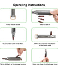 Slick Titanium Pocket Screwdriver Featuring Ten Versatile Bit Sizes Magnetic Repair Multitool And Precision EDC Gear Gotta Have Home Improvement Kit For Pro Level Quick Fixes On The Fly operating instructions with various bit placements.