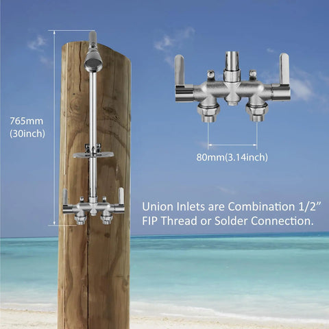 Outdoor Shower Kit With Brass Valve And Shower Head 3 Inch Center Exposed Shower With Two Handles Soap Dish Stainless Steel Pipe Polished Chrome Corrosion Resistant Build For Poolside Yard Or Beach House