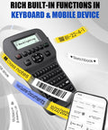 Real Deal Handheld Label Maker With Plug and Play Bluetooth Sync, Heavy Duty Heat Shrink Label Rolls, Qwerty Keyboard For Lightning Fast Cable Tagging, Waterproof Tape Compatible, Rechargeable Workhorse For Makers And Pros displaying backlit screen and label options.