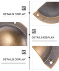 Close-up details of Antique Brass Cabinet Handle Set 2 Pack Shell Drawer Pulls showcasing retro look and solid grip.