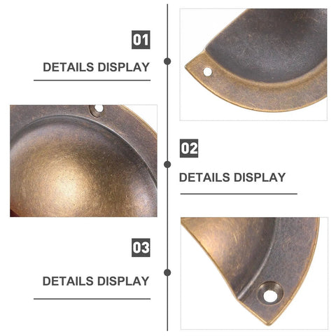 Close-up details of Antique Brass Cabinet Handle Set 2 Pack Shell Drawer Pulls showcasing retro look and solid grip.