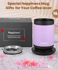 Precision Temp Control Self Heating Coffee Mug Rechargeable Smart Cup in purple with lid and charging coaster, 16 oz.