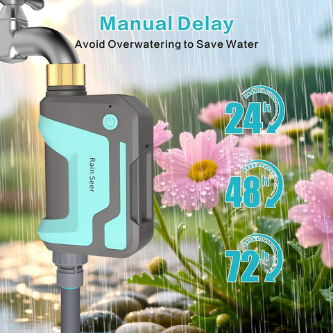 WiFi Sprinkler Timer With 1666 Feet RF Gateway For Garden And Lawn showcasing manual delay mode.