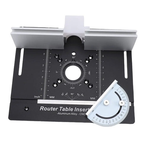 Heavy Duty Router Table Lift System Featuring Rock Solid Aluminum Construction And Buttery Smooth Vertical Adjustments For DIYers Who Demand Killer Precision On Every Cut, aluminum router table insert with metric scale.