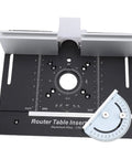 Heavy Duty Router Table Lift System Crafted From Premium Anodized Aluminum Alloy, featuring precision adjustment scale and insert.