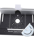 Kick Up Your Workshop Routine With This Slick Router Table Lift Built From Rugged Aluminum Alloy showing a detailed router insert plate for precise measurements.