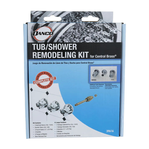 Image of Three-Handle Bathtub And Shower Remodel Kit For Central Brass Faucets With Chrome Knob Handles Includes 10L-11H And 10L-11C Stems 10L-13D