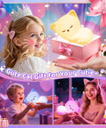 Kids Night Light Cat Lamp With 16 Color Modes in gift box, dimmable and rechargeable silicone nightlight for nursery decor.