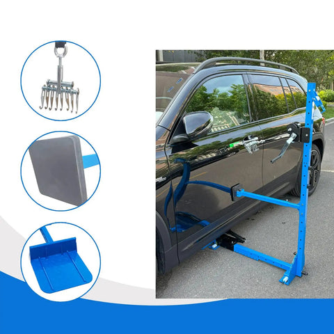Heavy Duty Auto Body Dent Repair Kit Pro Grade 3 In 1 Sheet Metal Dent Puller used on car door, highlighting tools and setup