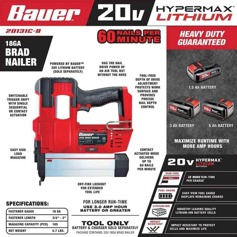 Cordless 18 Gauge Brad Nailer Drives Up To 60 Fasteners Per Minute Ditch Air Hoses This Slim Body Tool, features easy side load magazine