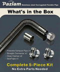Flexible Stainless Steel Exhaust Tubing 1.5 In ID X 27.6 In Laser Welded Flex Pipe Kit with connectors and clamps.