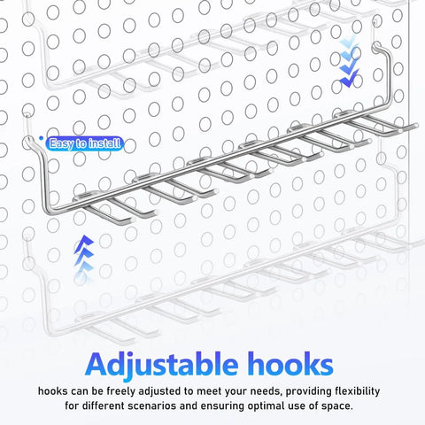Two Pack Multi Prong Pegboard Accessories Organizer Kit with Tool Storage Hooks for workshop shown installed on pegboard