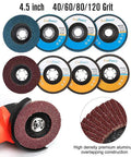 Grab And Go All In One Flap Disc Kit For Angle Grinder 4.5 Inch 11 Piece Grinding And Polishing Set with 40 60 80 120 Grits Discs
