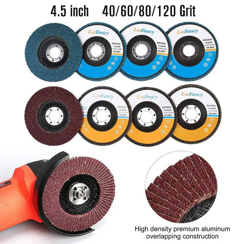 Grab And Go All In One Flap Disc Kit For Angle Grinder 4.5 Inch 11 Piece Grinding And Polishing Set with 40 60 80 120 Grits Discs