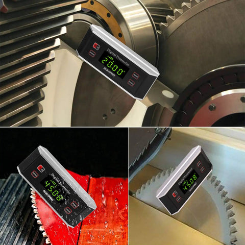 3 In 1 Digital Inclinometer Protractor And Level With Magnetic V Groove Backlit Display 0 To 360 Degrees Angles Tool on gears.