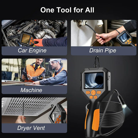Unique Tech Gift For Men HD Borescope Camera With Light Flexible Inspection Tool For Home DIY Auto Projects And Gadgets Lovers Ideal Gift For Husband Dad Or Teen Tech Enthusiast And Collectors Of Dope Gadgets. handheld borescope camera with screen and flexible cable for car engine, drain pipe, machine, and dryer vent inspection