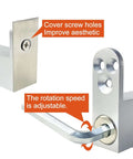 Close-up of hidden door hinges 360 degree pivot system showing adjustable speed mechanism and concealed screw holes for wood doors.