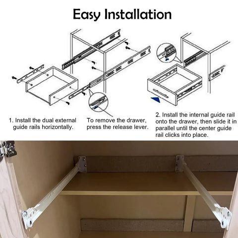 14 Inch Soft Close Heavy Duty Drawer Slide Kit With Bottom Mount Coated Steel Track And Smooth Nylon Rollers Rugged And Durable Drawer Glides Replacement For Cabinets And Dressers White Finish installed in cabinet