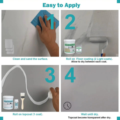 Steps to apply Two Part Floor Coating Kit With Clear Sealer For Porcelain Tile Floors In Kitchen Bathroom Laundry Semi Gloss Light Gray With Tools