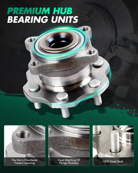 Two Piece Wheel Hub Assembly Kit Fits Nissan Pathfinder Through 2009 Rear Hub Bearing 541003 No ABS Beefed Up Hub And Bearing Set for 2005 2008 Armada And 2005 2012 Pathfinder showing premium hub bearing units.