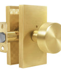 Privacy Door Knob Set With Lock For Bedroom And Bathroom Satin Brass Rectangle Rosette Handle Modern Interior Door Hardware