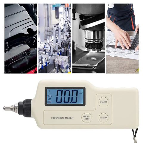 Pro Grade Handheld Digital Vibration Meter Tester Knocks Out Bearing Faults While Measuring Acceleration And Speed With Slick Probe For Heavy Duty Mechanical Diagnostics in use measuring equipment vibrations.