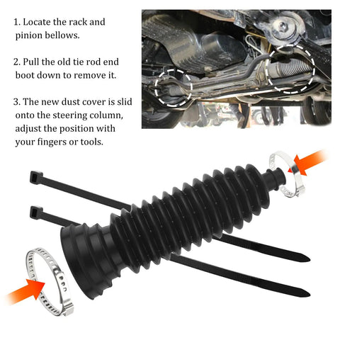 Truck Grade Two Piece Inner Tie Rod Boot Kit With Trimmable Sleeves And Cranking Clamps For Steering Rack, installation guide.
