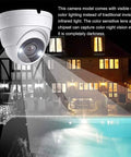 5MP Full Color Night Vision Dome Security Camera With Visible White LED Lights Outdoor Metal Housing Built Tough For 65ft Night Vision 2.8mm Wide Viewing Angle TVI CVI AHD Compatible Works With 5MP And 8MP DVR Only installed above pool area at night