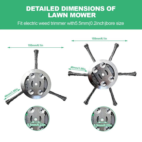 Detailed dimensions of 6 Inch Steel Wire Weeding Knife Trimming Head Replacement For Cordless Weed Wacker And Electric Weeding Machine.