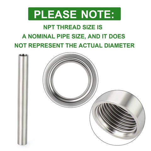 2-Pack Stainless Steel Pipe Nipples 1/4 NPT Female X 1/4 NPT Female, 10 Inch Length, 304 Stainless, with thread close-up