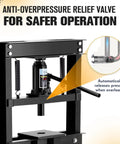 Anti-overpressure relief valve feature of the Shop Ready Badass 12 Ton Hydraulic Shop Press With Adjustable H Frame for safer operation.