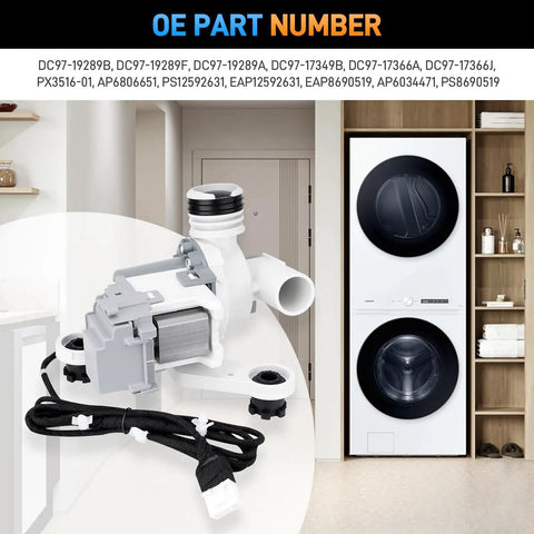 Heavy Duty Washer Drain Pump Assembly Built For Fast No Sweat Repairs On Household Machines displayed in modern laundry setup.