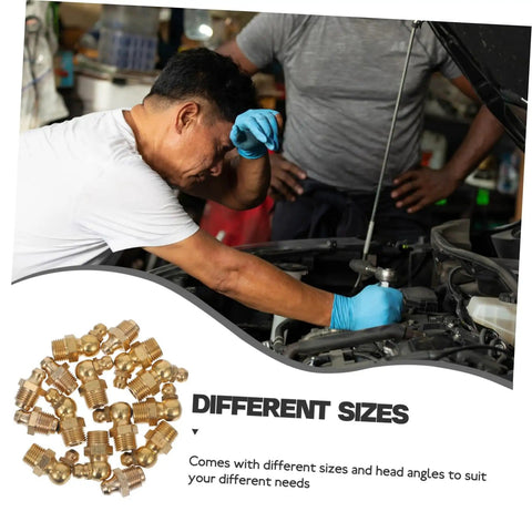 Man using Grease Fitting Assortment Kit with Angled Nozzles for Cars Trucks Bikes and Industrial Use High Pressure Grease Nipple Nozzle Set