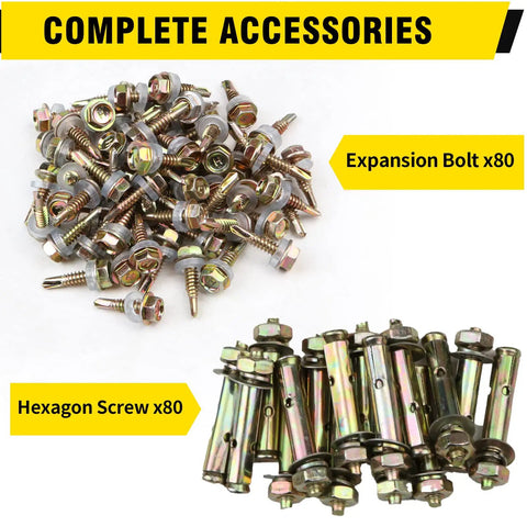 Expansion bolts and hexagon screws set, 80 pieces each, complete accessories for Beefy Heavy Duty 14 Gauge Steel 4x4 Post Base Brackets.