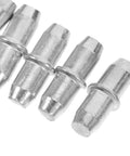 100 Pack Straight Up Sturdy Shelf Pegs For Wood Shelving Heavy Duty Metal Support Pins close-up showing silver pegs with smooth edges.