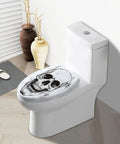 Elongated Resin Toilet Seat for Bathroom featuring a skull design on a white toilet, ideal for unique bathroom decor.